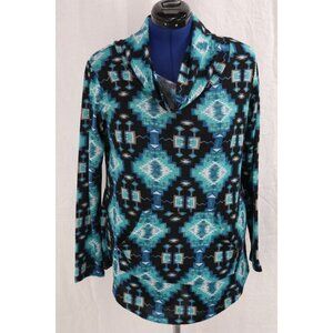 VTG Just Be 1X Cowl Neck Indian Tribal Graphic Pullover Kangaroo Pocket